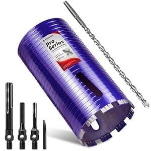 1" Pro Dry Core Drill Bit with Pilot Bit & 3 Adapters (SDS Plus/SDS Max/1/2 Hex), Upgraded-Welded Blade Core Bits for Concrete with Rebar, Masonry, Brick, Mortar - 9.5" Depth, 5/8"-11 Thread