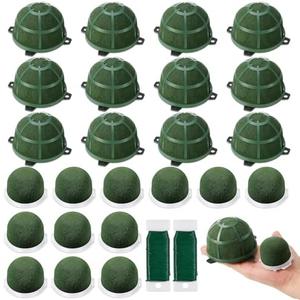 Tessco 24 Pcs Mini Floral Foam Holder, Include 12 Small Round Floral Holder 12 Mini Flower Foam Cage with 2 Pcs Green Wire Wet Green for Fresh Flowers Arrangements Supplies Wedding Wine Bottle Decor