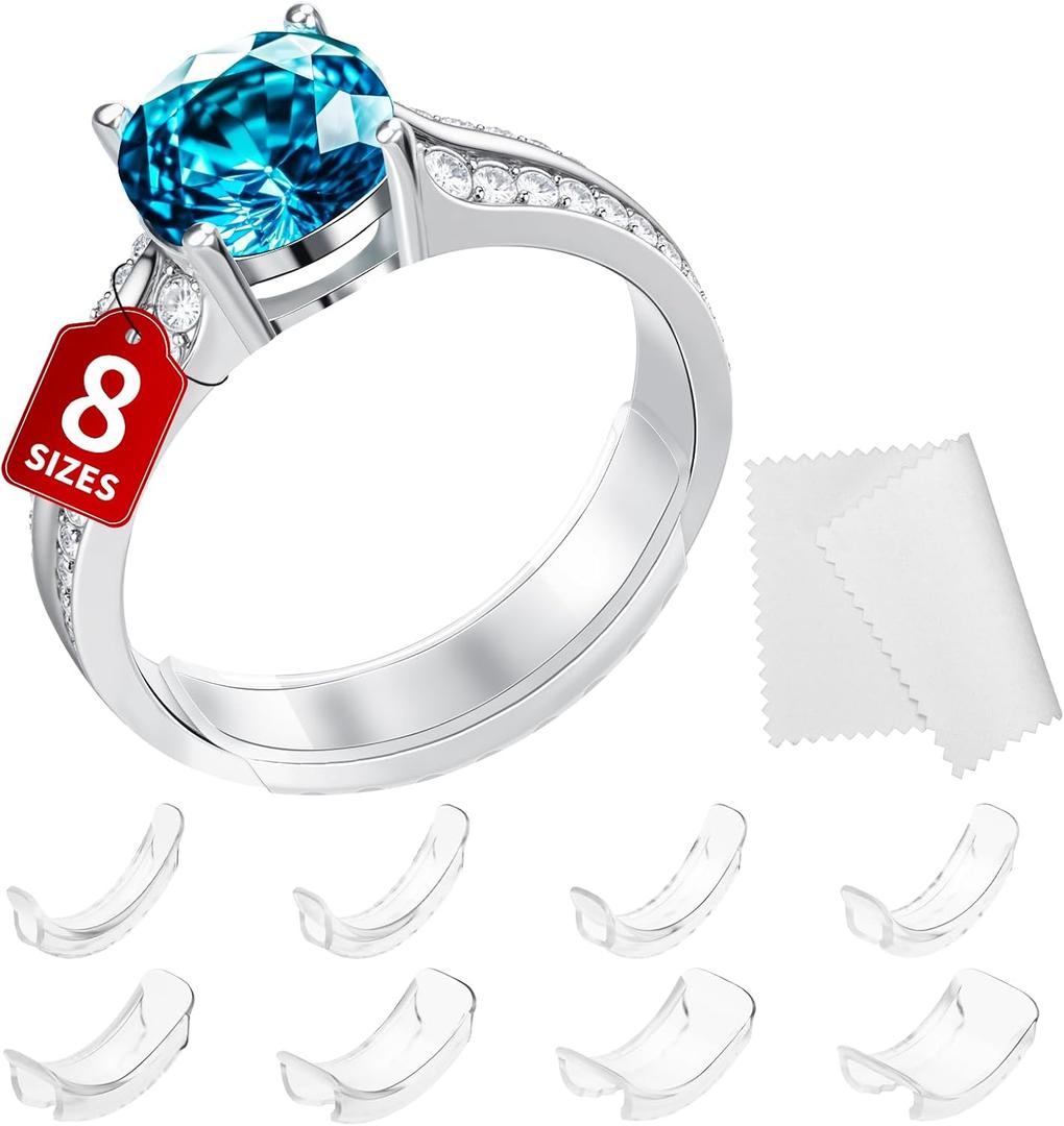 Ring Sizers for Loose Rings - 8 Pack Invisible Guards Resizer for Men and Women, Use 8 Width Sizes Easy-Clip Ring Adjuster, Spacers & Tighteners, Fit Almost Any Rings, Fits Bands Width to 1-8mm