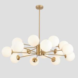 KCO Lighting Brushed Brass Chandelier Mid Century Modern Sputnik Chandelier Light Fixture Globe Flush Mount Ceiling Light Milk Glass Chandelier Gold Kitchen Island Lighting Fixture, 16-light