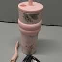 24 oz Stainless Steel Tumbler with Lid and Straw, Insulated Coffee Mug, Leak Proof, Portable Iced Travel Water Bottle, Reusable Thermal Coffee Cup, Floral Pink