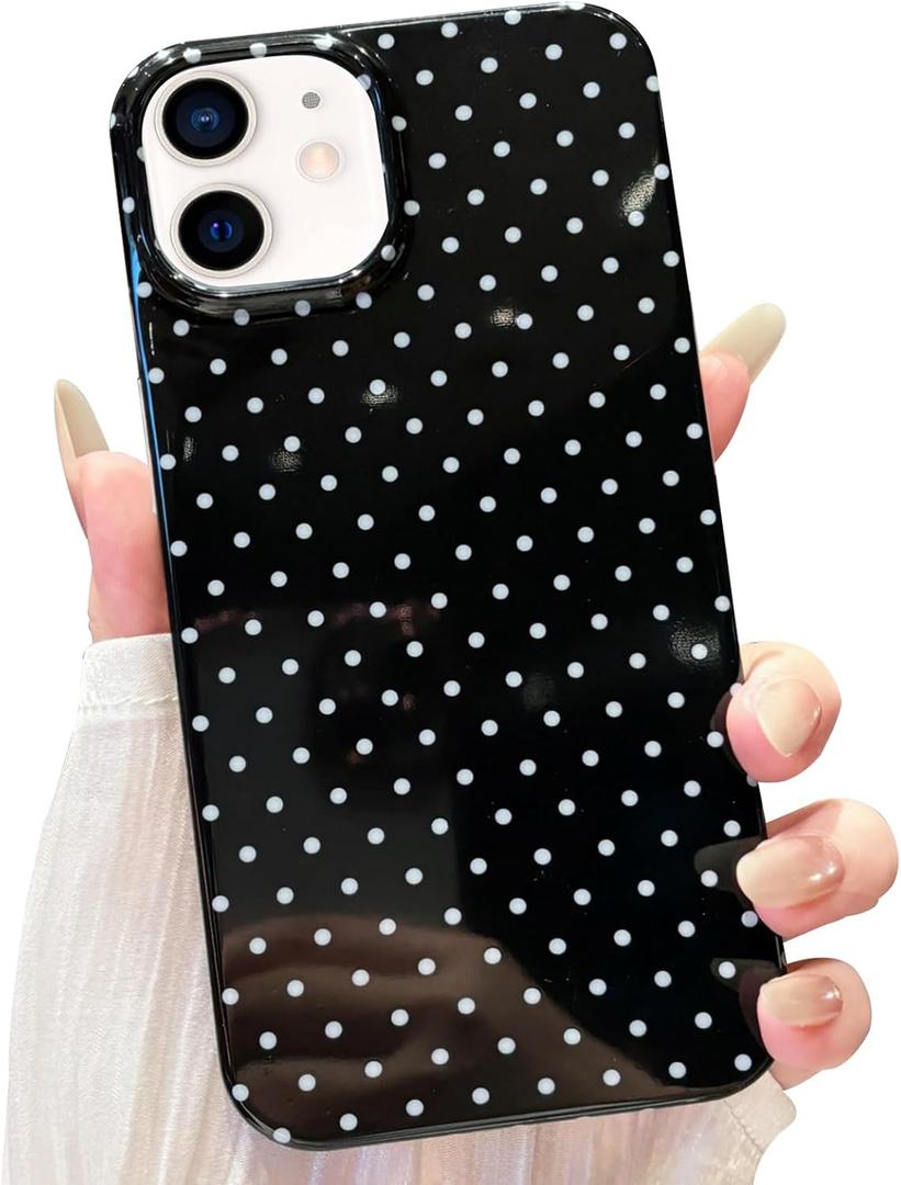 Jmltech for iPhone 11 Case Polka Dot Phone Cases Cute Aesthetic Trendy Women Chic Soft Silicone Shockproof Protective Slim Cover White Dots (Black)