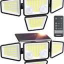 Ensenior Solar Lights Outdoor, Motion Sensor Outdoor Light with Remote Control, IP65 Waterproof 279 LED 4 Heads Solar Security Light with 4 Mode, 270 Wide Angle Solar Flood Light for Outside, 2 Packs