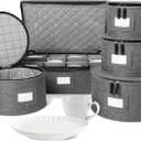 storageLAB China Storage Containers, Hard Shell Case with Felt Dividers for Charger Plates, and Dishes, Ideal for Kitchen Organization, Moving Supplies, and Fine China Storage - 5-Piece Set, Gray