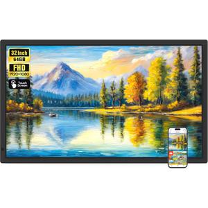 Frameo 32" Extra Large Digital Picture Frame WiFi 64GB, 1920 x 1080 FHD IPS Touch Screen Electronic Photo Frames, Wall Mounted, Auto-Rotate, Support USB and SD Card, Share Photos Videos Instantly