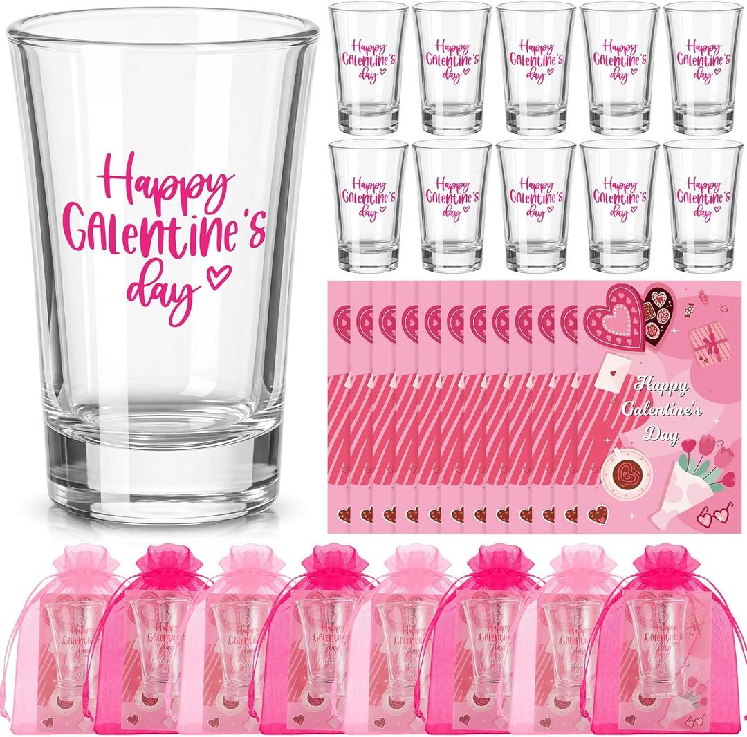 12 Sets Happy Galentine's Day Shot Glasses Gifts Bulk 1.2 oz Plastic Clear Wine Shot Glasses Valentines Mini Acrylic Drinking Cups for Women Girls Friends Galentine's Day Party Favors