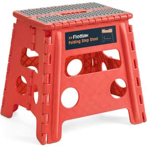 Flottian 13" Folding Step Stool for Adults and Kids Holds Up to 300 lbs,Non-Slip Folding Stools with Handle, Compact Plastic Foldable Step Stool for Bathroom,Bedroom, Kitchen Coral,1PC (13 inch)