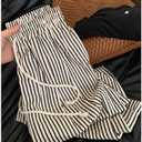 XIBAOBAO Women's Black White Striped Seersucker Pants Pinstripe High Waist Drawstring Lounge Pants Beach Lightweight Palazzo Trousers M (M)