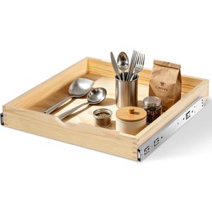 Wooden Pull Out Cabinet Organizer, 18" W x 21" D x 3" H, Soft Close
