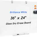 36 x 24 Inches Glass Whiteboard, Magnetic Glass Dry Erase Board for Wall, 3' x 2' Brilliance White Board for Office, Home, School