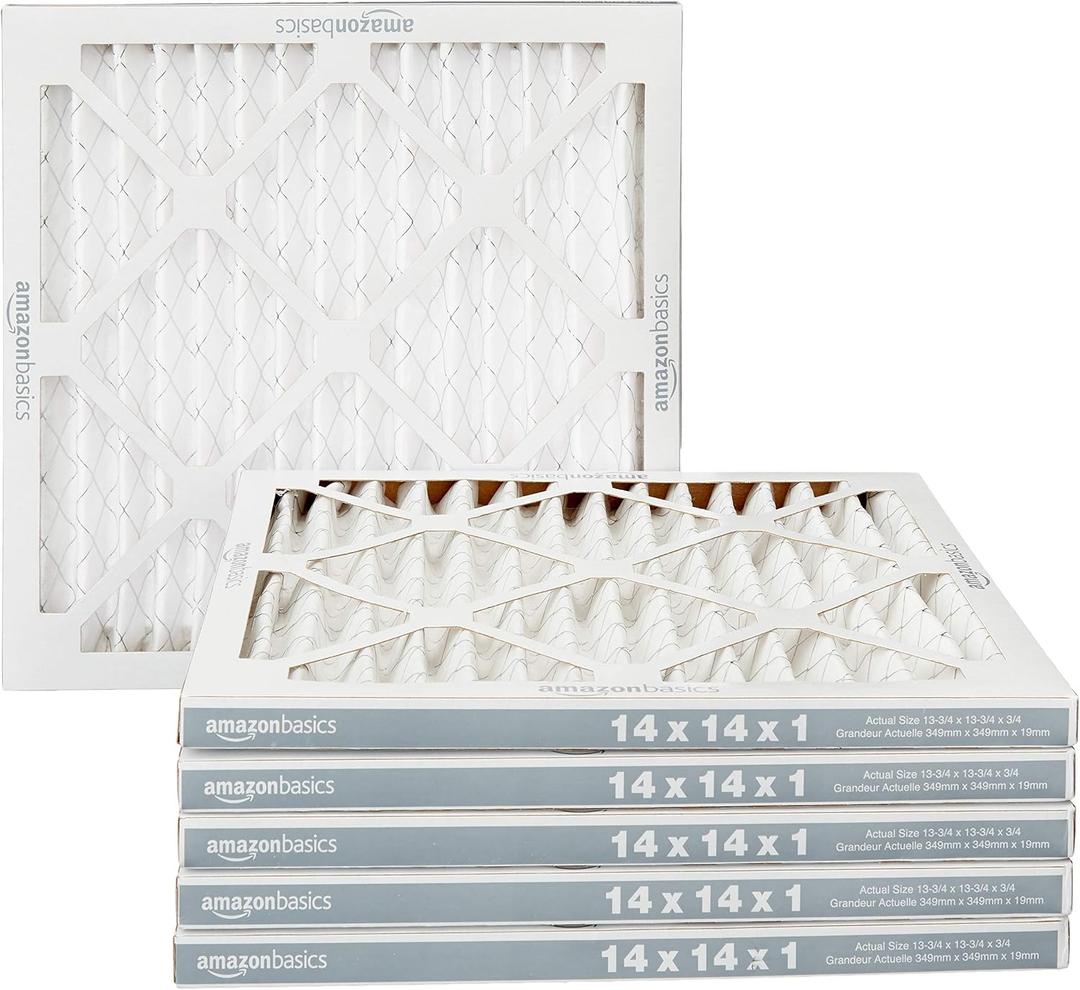 Amazon Basics 14x14x1 Air Filter 6-Pack, MERV 11 AC Furnace Filters, Allergen Control , Removes Dust, Pollen and Lint (Actual Size: 13.75" x 13.75" x 0.75")