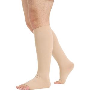 TOFLY Plus Size 4XL Open Toe Compression Stockings (Pair) for Women& Men 15-20mmHg Wide Calf Knee High Toeless Compression Socks Compression & Soothing Circulation Varicose Veins Swelling Edema Beige, Size: 4X-Large