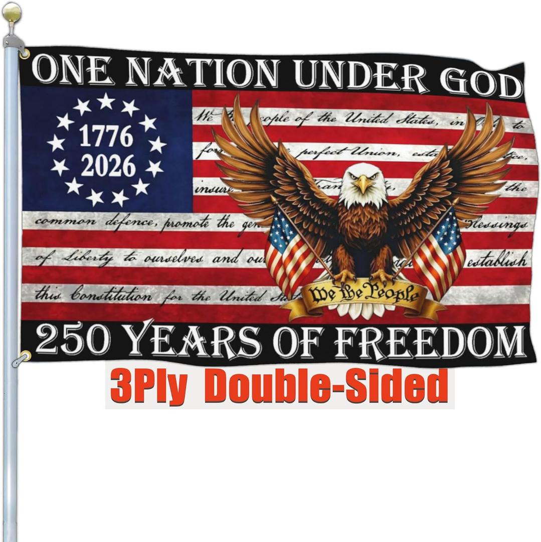 3 Ply 250th Anniversary USA Flag 250 Year American Anniversary Flag Patriotic 4th of July Yard American Flags for Outside 3x5 Ft Double Sided Outdoor Merchandise Banner Decorations