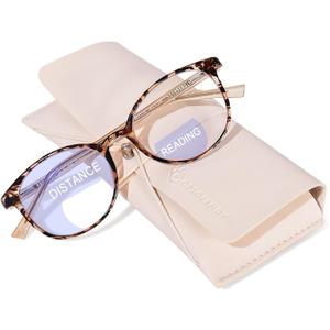 OPTOFENDY Bifocal Reading Glasses for Women, TR90 Round Progressive Clear Top Blue Light Computer Readers with Spring Hinge, Tortoise 2.0