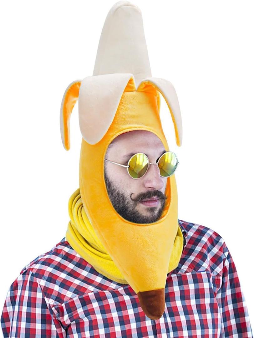 Warmtree Cute Banana Suit Plush Hat - Banana Party Dress Up Hat for Halloween & Cosplay Warmtree Cute Banana Suit Plush Hat - Banana Party Dress Up Hat for Halloween & Cosplay