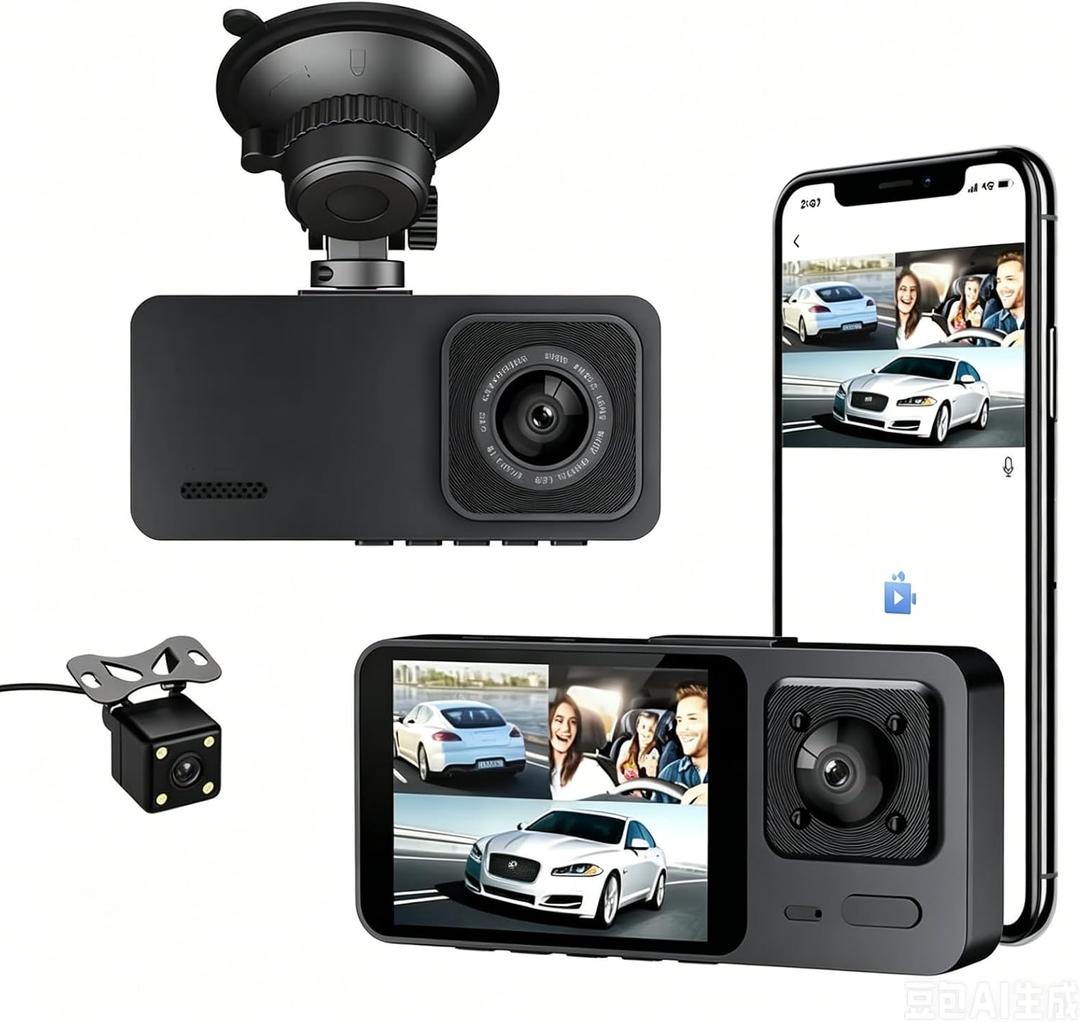 2K Dash Camera for Car Front and Rear Inside WiFi Dash Cam with Phone App Security Video Recorder, HD 1080P Dashcam 2'' Screen Loop Recording, HDR, G-Sensor