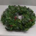 National Tree Company Pre-Lit Artificial Christmas Wreath, Green, Crestwood Spruce, White Lights, Decorated with Pine Cones, Berry Clusters, Frosted Branches, Christmas Collection, 24 Inches