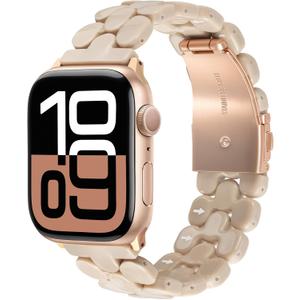 V-MORO Cute Resin Band Compatible with Apple Watch 42mm/41mm/40mm/38mm Women Fashion Dressy Fancy Strap Bracelet lightweight Wristband for iWatch Bands Series 11 10 9 8 7 6 5 4 3 2 1 SE-Oatmeal