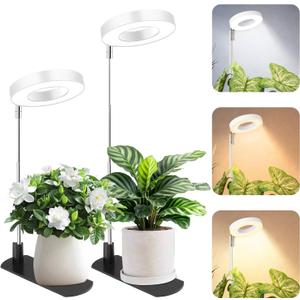 LBW Grow Light for Indoor Plants, Height Adjustable Plant Grow Lamp with Auto On/Off Timer 6/8/12/16H, 3 Colors,5 Dimmable Brightness, for Small Plants, White, 2 Packs