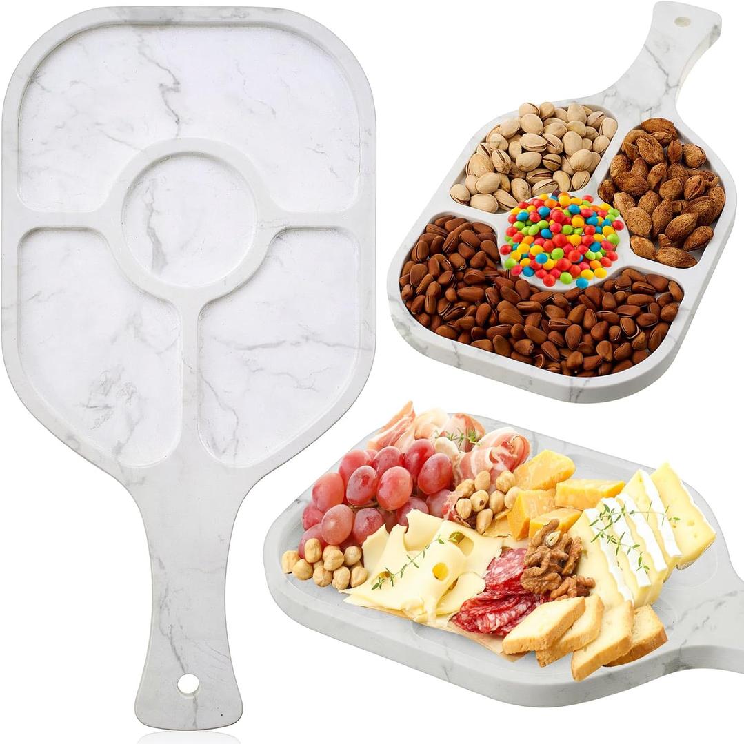 Honeydak Dinkball Paddleball Snack Tray with Dividers, Paddle Shaped Serving Tray with Compartments, Charcuterie Board for Snacks, Cheese & Appetizers, Gift for Women and Paddleball Fans