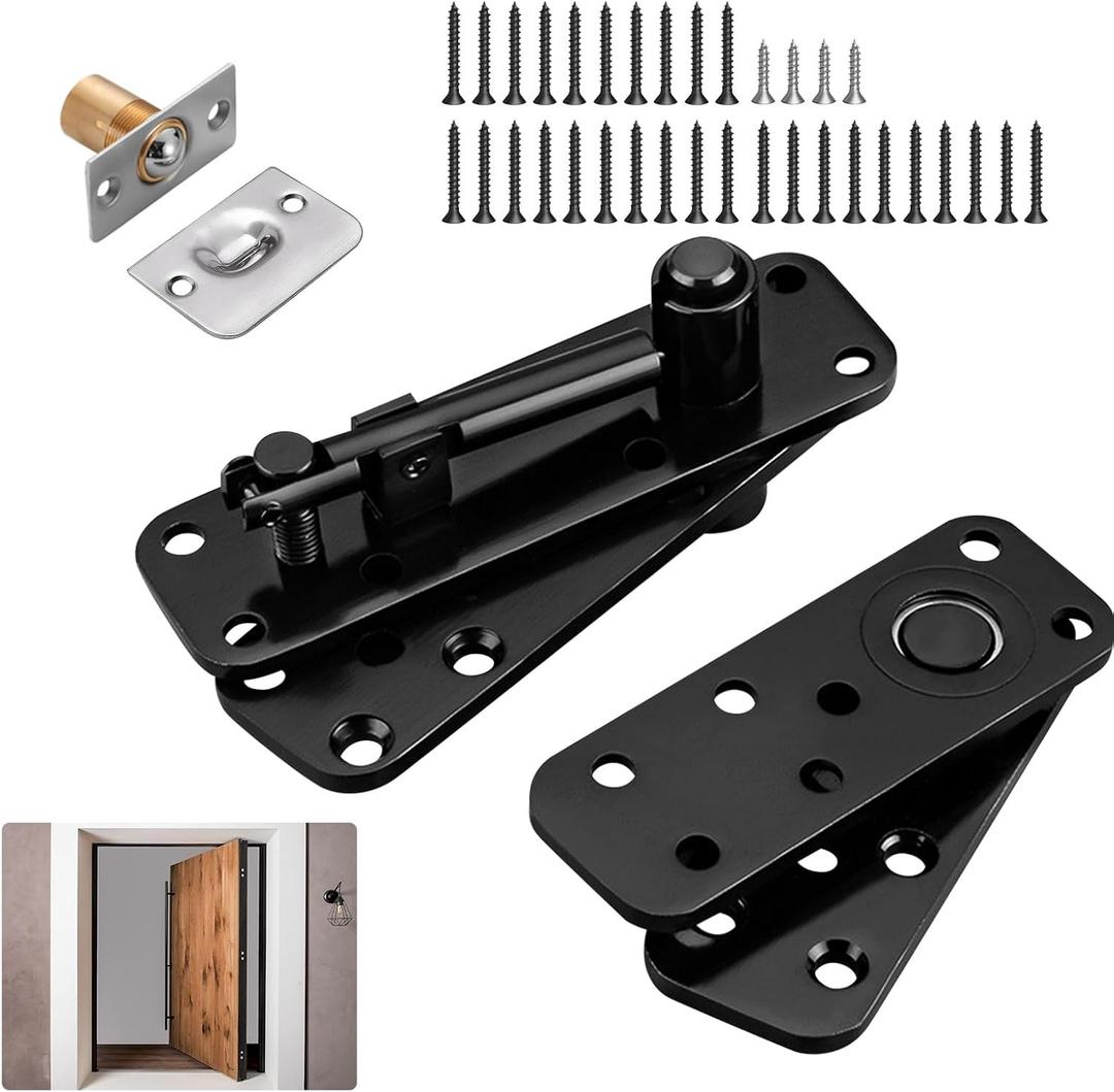 Heavy Duty Door Pivot Hinge, 360 Rotation Stainless Steel Invisible Pivot Hinge System with Door Ball Catch Hardware for Wood Door, Hidden Doors, Secret Doors and Bookshelves, Black