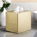 Monarch Abode Tissue Box Cover Square Hand Hammered Brushed Gold Metal Tissue Holder Box for Bathroom Accessory, Aesthetic Decorative Facial Napkin Cube for Modern Home Decor