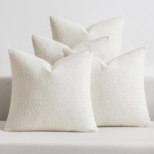MIULEE Pack of 4 Christmas Decorative Textured Boucle Throw Pillow Covers 20x20 Inch White Accent Pillow Cases Soft Couch Cushion Covers for Modern Farmhouse Boho Chair Sofa Bed Livingroom Home Decor