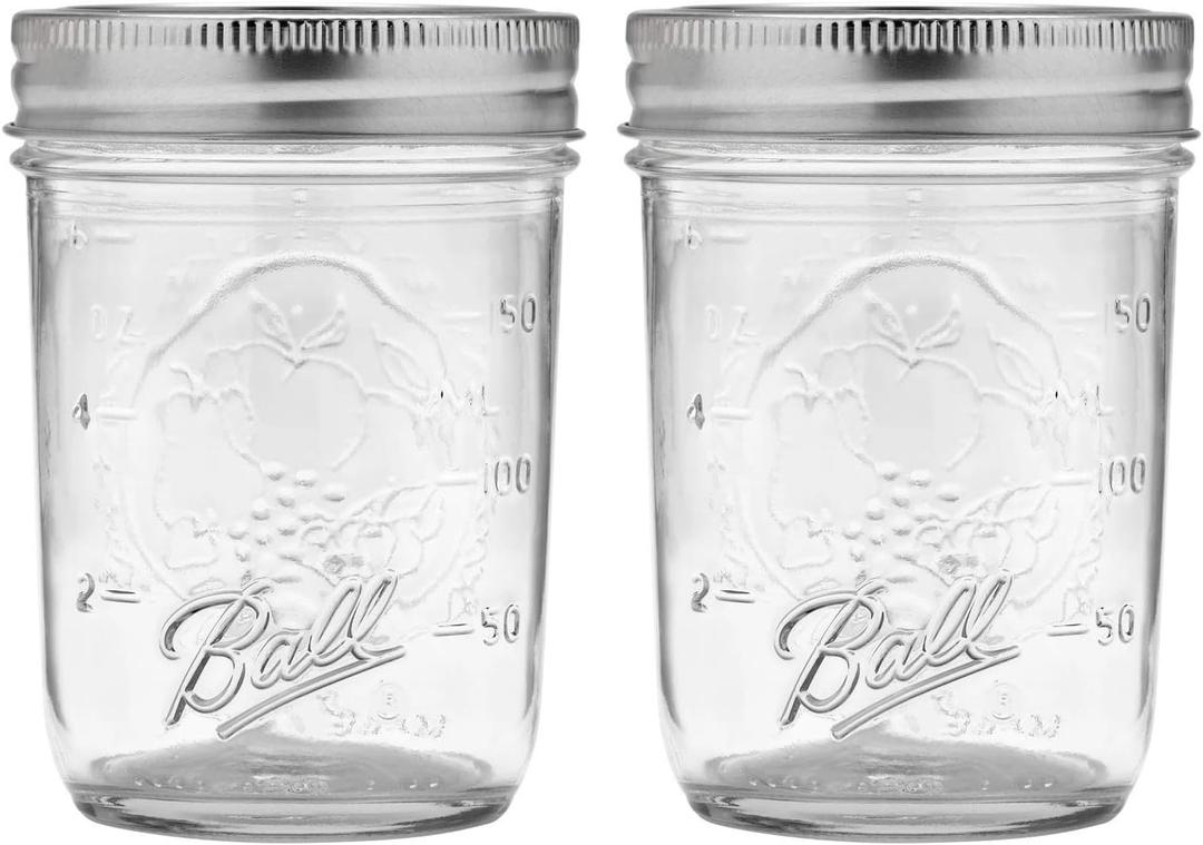 Ball Regular Mouth Mason Jars with Lids & Bands, Half Pint, 8-oz (2-Pack) (8 Ounce (Pack of 2), Half Pint)