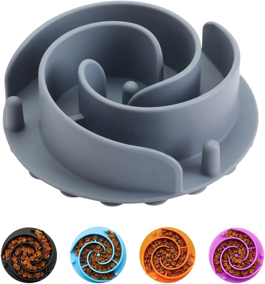 Slow Feeder Dog Bowls Insert, Animire Soft Silicone Slow Eating Dog Food Bowl for Small, Medium and Large Dogs, Compatible with Regular and Elevated Bowls (Grey)