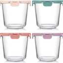 [UPGRADED LID] 4 Sets 3 Cup Glass Meal Prep Containers with Lids, Food Storage Bowl Jars for Leftover Lunch Meal Oats Salad Soup Fruit Snack Yogurt - Microwave, Oven, Freezer Safe, BPA Free, Airtight