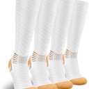 IRAMY Copper Compression Socks for Men Women 15-20 mmHg Ankle Support V-Shape Gradient Compression Coolmax Wicking Knee High Socks, White, 2 Pairs, Large