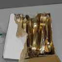 BUCLA 200-Piece Gold Plastic Silverware - Heavy Duty Disposable Cutlery Set - 100 Gold Plastic Forks & 100 Spoons for Catering, Party, Dinner, Wedding
