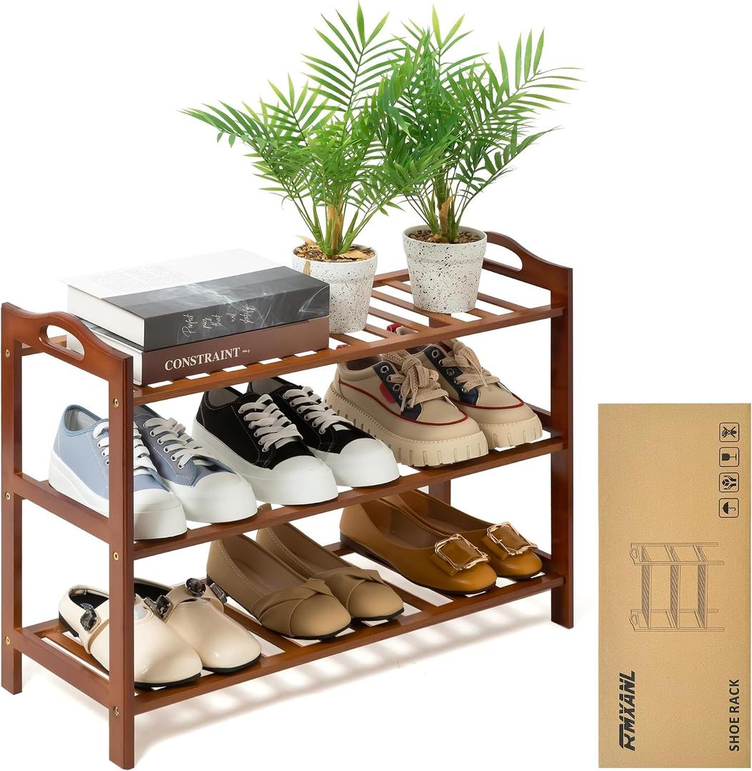 3 Tier Bamboo Shoe Rack, Shoe Shelf Shoes Rack Shoe Organizer for Closet, Entryway, Bedroom, Living Room, Front Door, Studio, Bathroom