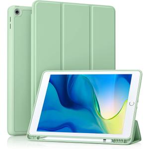 Akkerds Case Compatible with iPad 10.2 Inch 2021/2020/2019, for iPad 9th/8th/7th Generation Case with Pencil Holder, Protective with Soft TPU Back, Auto Sleep/Wake Cover, Matcha Green