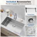 33 Inch Undermount Kitchen Sink Single Bowl,304 Stainless Steel Kitchen Sink, Include Dish-DryingRoll-up Rack Accessories, (Undermount Single Bowl, 33Inch Silver), 33 inch x 19 inch x 10 inch