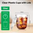50 Pack 12 oz Round Bottom Plastic Cups with Sip Lids, Strawless To Go Iced Coffee Latte Cups, Disposable Clear Boba Tea Smoothie Cup for Cold Beverage Shops, Party, Picnics, Takeout, Office