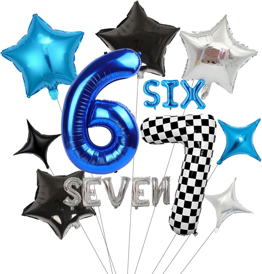 67 Birthday Decorations Balloons, Six Seven Party Supplies, 6-7 Birthday Decorations, 6 7 Decoration Balloons Blue Number 6 Black & White Number 7 67 Birthday Theme Decoration