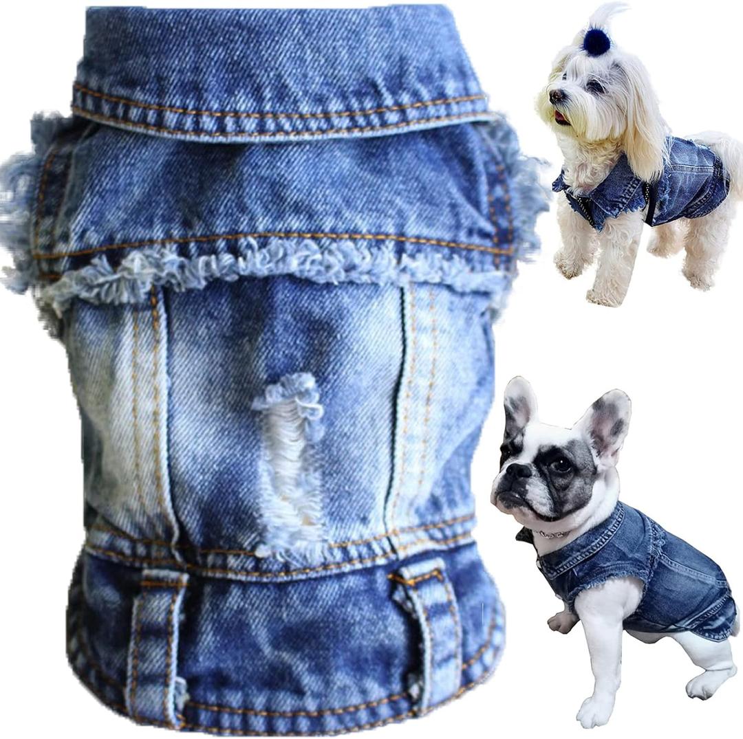 Dog Jean Jacket, Blue Denim Lapel Vest Coat T-Shirt Costume Girl Boy Puppy Clothes, Comfort and Cool Apparel for Small Medium Dogs Cats M