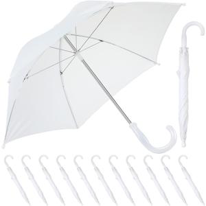 Hillban 12 Pcs Umbrella DIY Second Line Umbrella Parasol for Wedding Bridal Masquerade Party Accessories (Black Gold,Full 32 Inch Arc) (White)