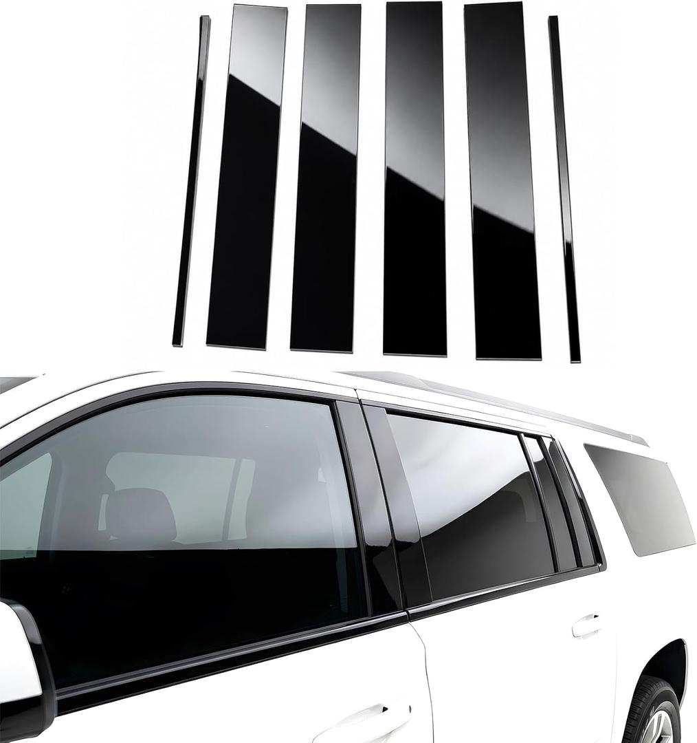 A Set Window B Pillar Post Cover Trim Molding Kit fit for 2015-2020 Chevy Chevrolet Suburban Accessories with Gloss Black Self-Adhesive