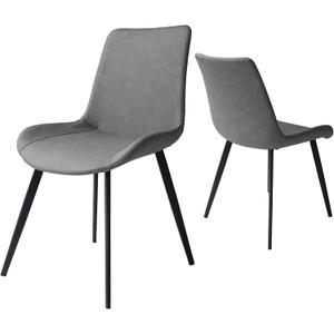Dining Chairs Set of 2, Modern Kitchen & Dining Room Chairs, Upholstered Faux Leather Cushion Seat and Sturdy Metal Legs (2 Grey Chairs)