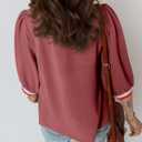 SHEWIN Blouses for Women Dressy Casual Crewneck 3/4 Length Sleeve Womens Tops Casual Office Flowy Cute Tops for Women Trendy Fall Clothes Red Small (S)