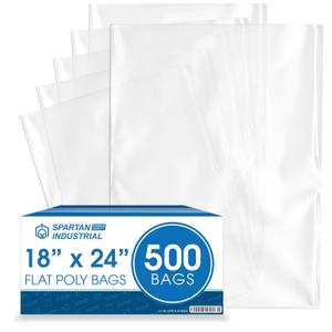 Spartan Industrial - 18 X 24 (500 Count) 1.1 Mil Flat Open End Clear Plastic Poly Bags - for Proofing Bread Dough, Packaging Clothes, Shirts (Thin & Lightweight - Bags DO NOT Have Seal)