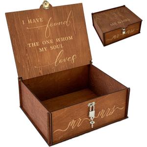 OurWarm Wedding Keepsake Box with Lock, Large Wooden Memory Box for Keepsakes, Wood Decorative Photo Storage Boxes with Lids, Mr and Mrs Personalized Anniversary Engagement Gifts for Couples