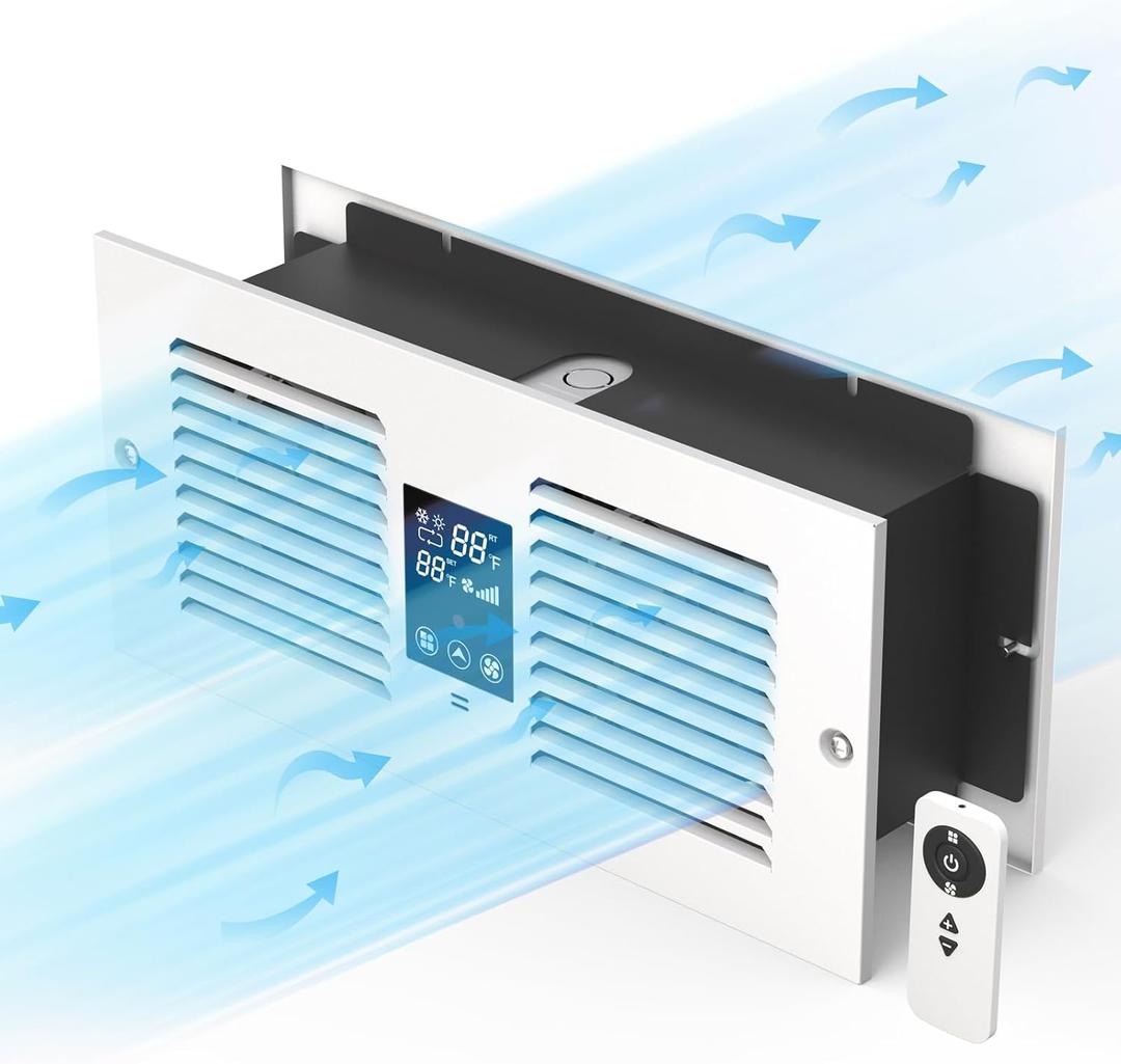 Room to Room Air Transfer Fan with Remote, 300 CFM Through Wall Vent Fan with Temperature Control, Hardwired Room to Room Fan for Kitchen, Wood Stove & Laundry (Fits 3.8"-7.4" Walls), Medium