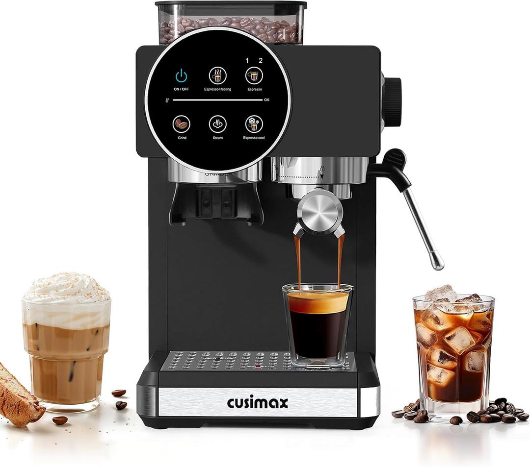 CUSIMAX Espresso Machine with Grinder, 20 Bar Professional Expresso Coffee Machines with Milk Frother Steam Wand, Espresso Maker with 60oz Removable Water Tank, Cappuccino & Latte Machine for Home (Black)