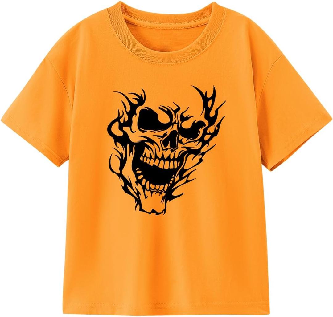 Halloween Shirts for Kids Toddler Boys Girls Pumpkin Shirts Ghost T-Shirts Clothes Short Sleeve Cotton Tee 2-8T (Orange)