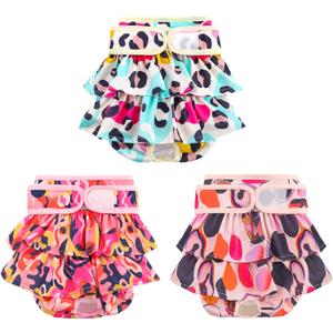 Washable Dog Diapers Female 3 Pack Reusable Premium Highly Absorbent Doggie Diaper, Flexible Puppy Diaper, Durable Leak-Proof Leopard Dog Diapers for Period Heat Incontinence Puppy Training, XS
