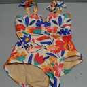 Aleumdr Vintage One Piece Swim Suit for Women 2026 Tummy Control Bathing Suits with Padding Full Coverage Swimsuit Print Floral Slimming Swimwear Orange Small