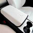 Armrest Cover Designed for Tesla Model 3/Y 2017-2023 2024, Leather Center Console Armrest Box Cover Anti-Scratch Protector Pad Interior Accessories for Tesla Model 3 Model Y 2017-2024 (Gravure White)